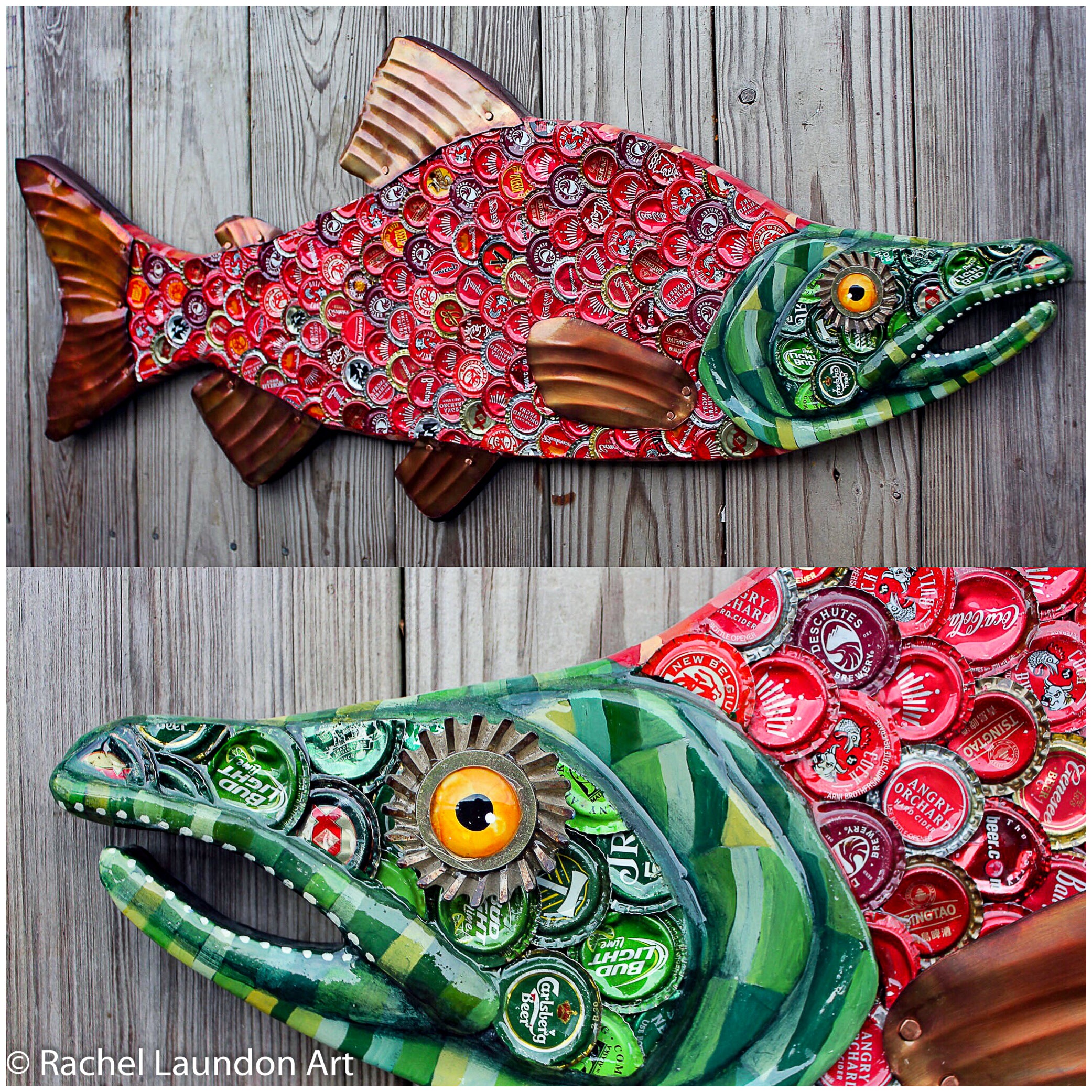 bottle cap fish hooks Bottle Cap Salmon Original Rachel Laundon Art