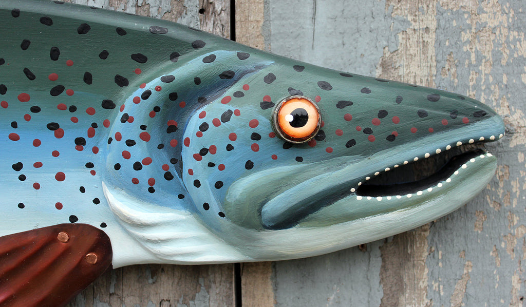 32 inch Salmon Fish Art / Lake House Decor / Folk Art Fish / Fisherman Gift / Fish Artwork with Copper Fins / Mountain House Decor