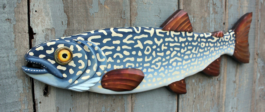 33&quot; Lake Trout: Hand Painted Fly Fishing Wall Sculpture