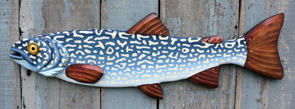 33&quot; Lake Trout: Hand Painted Fly Fishing Wall Sculpture