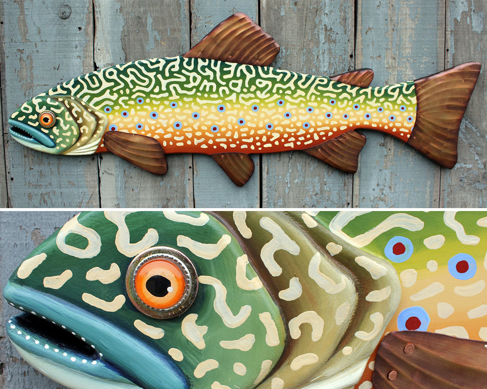 Large Brook Trout Colorful Fish Wall Sculpture 47&quot;
