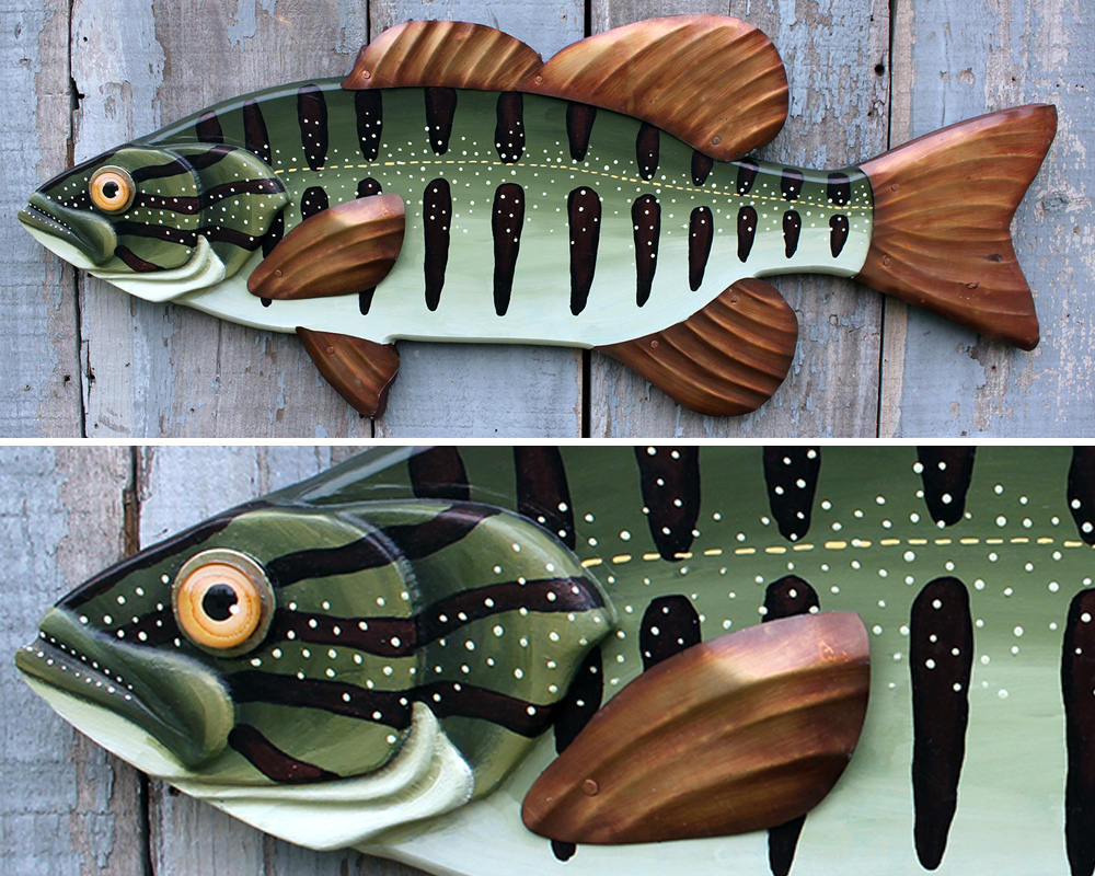 Bass Wall Folk Art Fish Wall Sculpture 32&quot;
