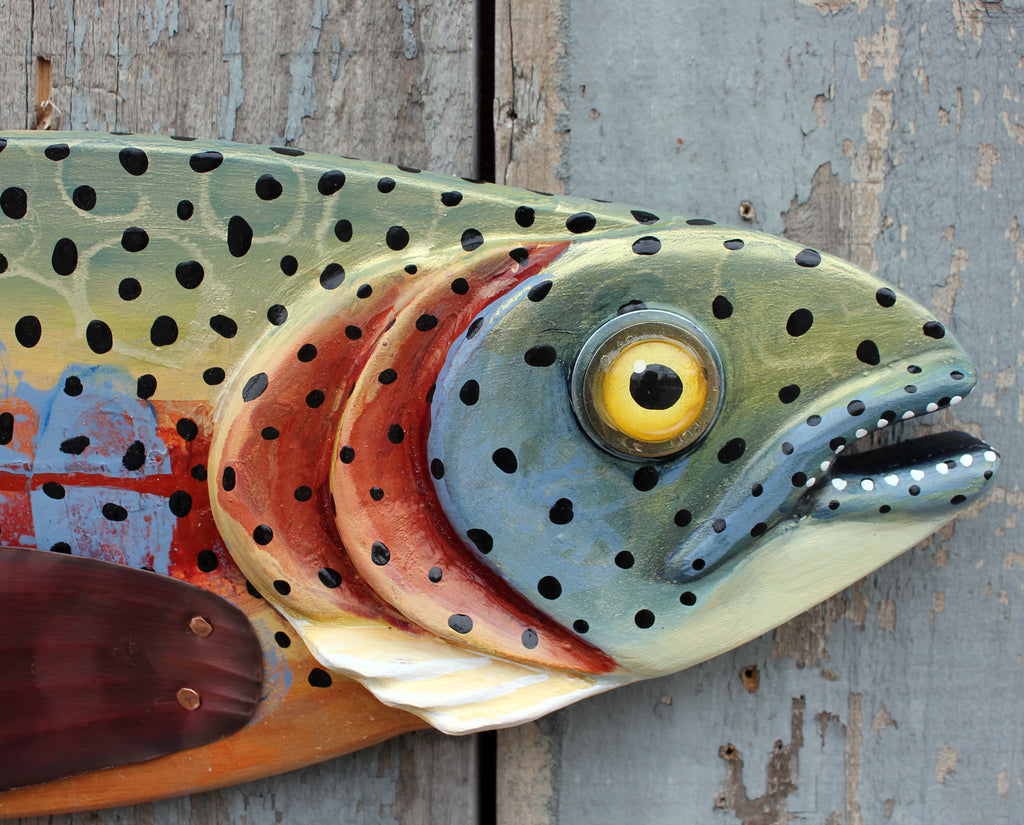 37&quot; Trout Art on Wood - Hand Painted Fish Wall Hanging - Perfect Fisherman Gift & Lake House Decor