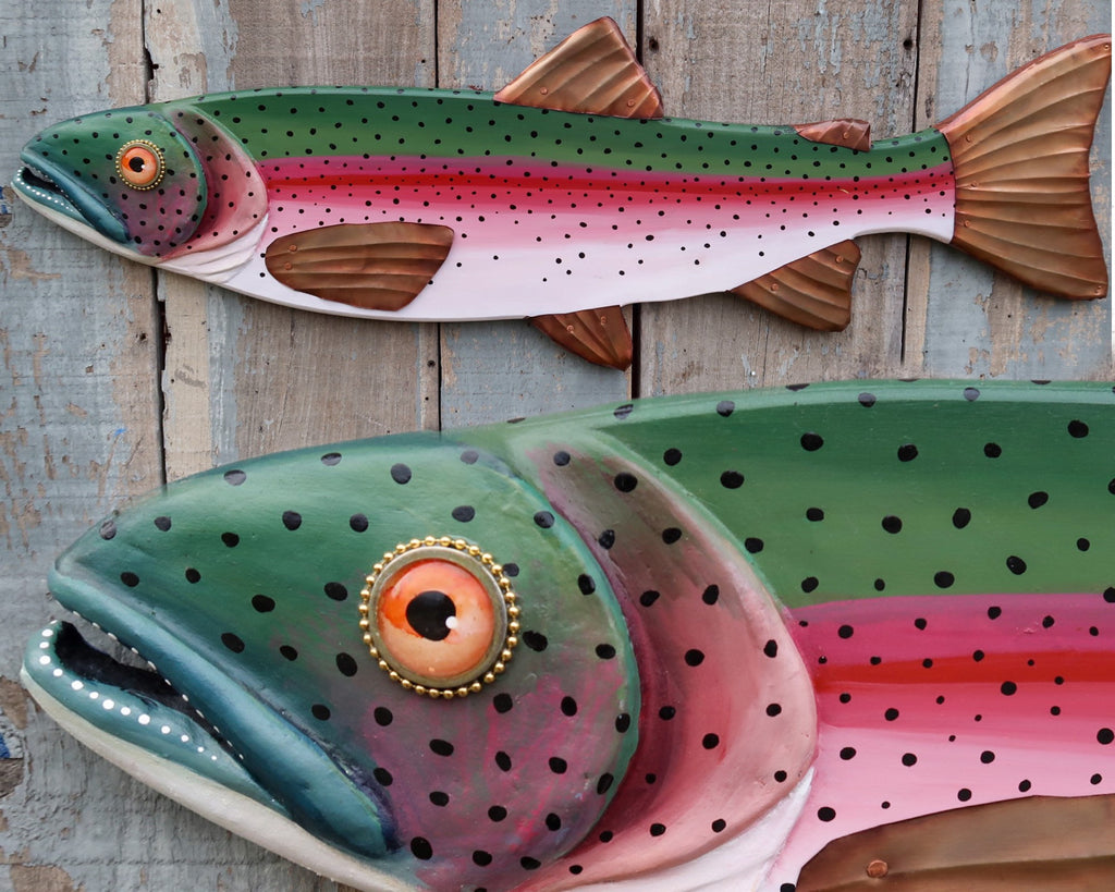 Randy, Original Rainbow Trout Folk Art Fish Wall Art 37&quot;, Hand Painted Wood and Copper Sculpture, Made in Vermont, Lake and Lodge Decor