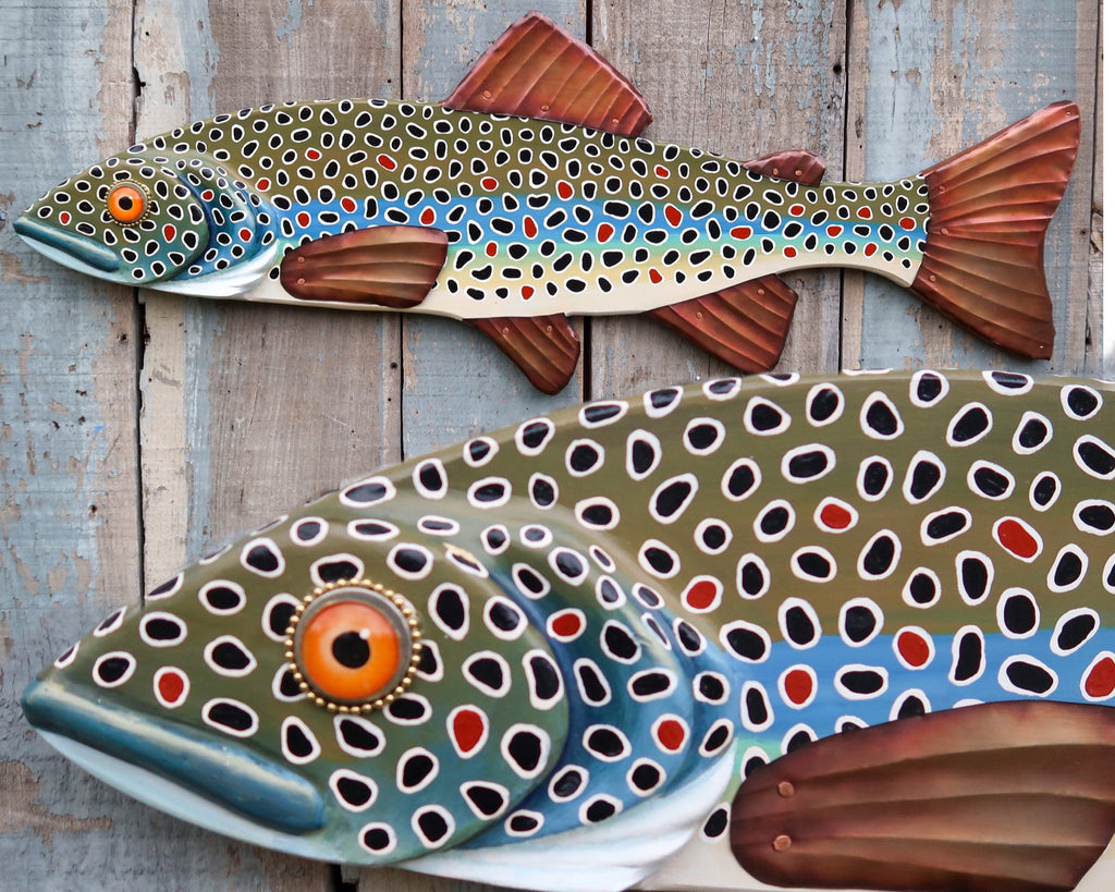 Kenneth, Large Brown Trout Fish Wall Sculpture, Original Wood and Copper Folk Art Fish Art, Made in Vermont, Lake and Lodge Decor